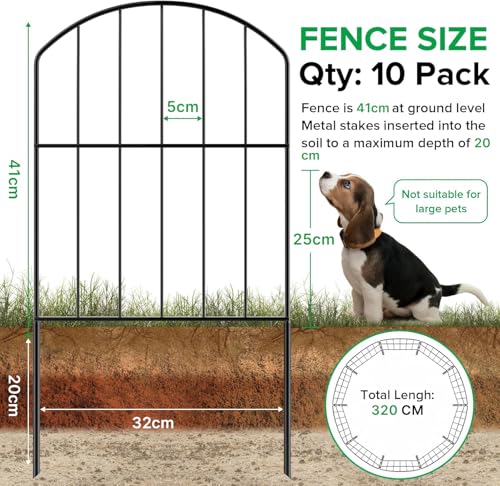 WELDUN Gartenzaun 10 Stücke Metall Zaunelemente Dekoration Zaun für den Garten 320 cm (L) x 61 cm (H), Gitterzaun Set Oberbogen Zaun für Hunde