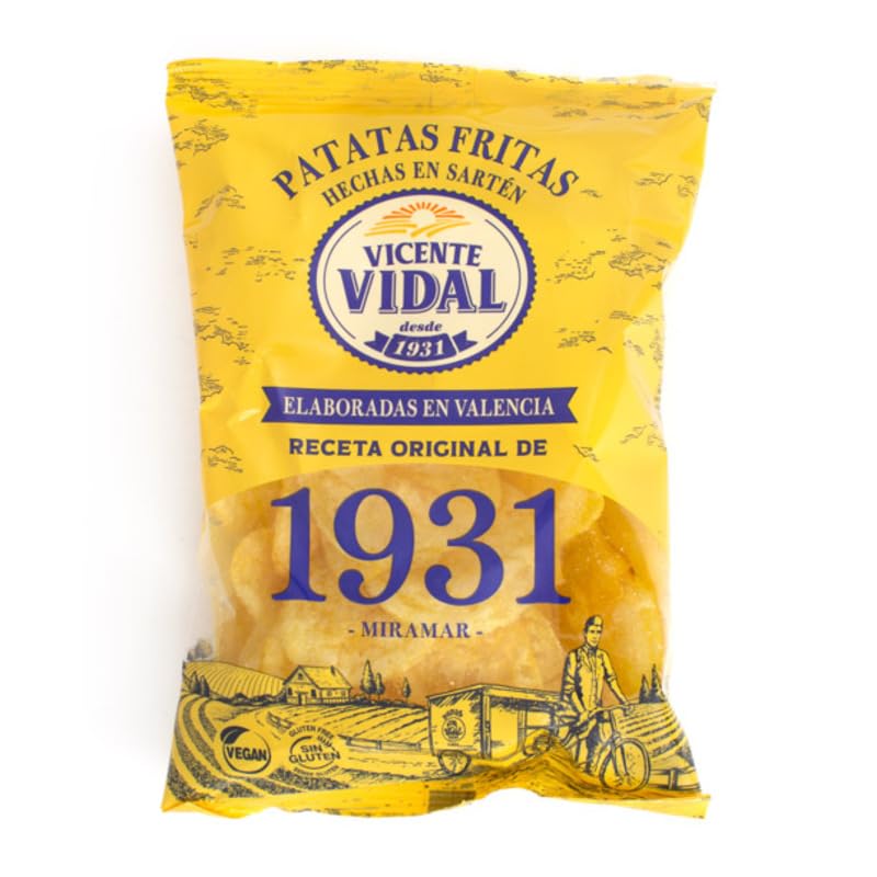 Patatas Fritas Receta Original 1931 | Expositor 20 Bolsas de 45 g | Sin Gluten y Apto Vegetarianos | Sabor Clásico Artesano | Snack Crujiente Ideal para Eventos, Tiendas o Reparto