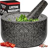 Priority Chef Heavy Duty Large Mortar and Pestle Set, 100% Granite, Non Slip Base, Make Fresh Guacamole, Salsa, Pesto, Stone Grinder Bowl, Herb Crusher, Spice Grinder, 4 Cup - Black
