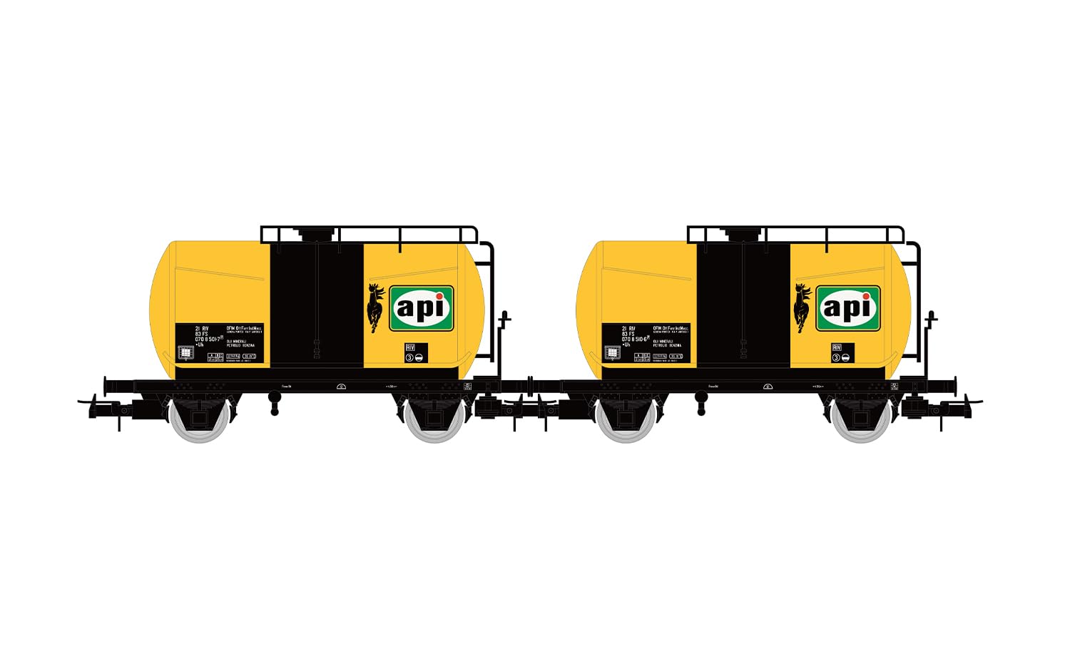 Rivarossi HR6566 FS, 2-unit pack 2-axle tank wagons "api" yellow, ep. IV Railway 2x Wagons