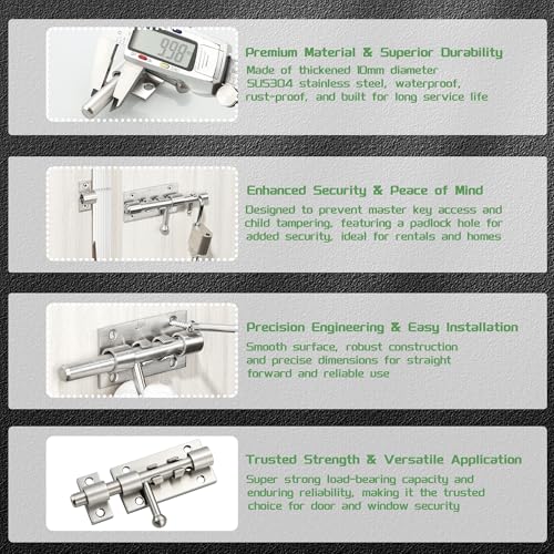 Image of Alise 2PCS 4 Inch SUS304 Stainless Steel Gate Latch, Slide Bolt Latch,Thickened Heavy Door Latch Lock, Security Slide Latch for Outdoor Fence, Window,Shed Door Brushed Finish MCX7004LS-2P
