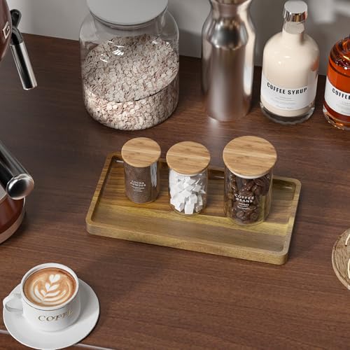 Image of WEENSON Acacia Wood Bathroom Vanity Tray for Soap Dispenser, Toiletries, Makeup, Perfume, Decor, Kitchen Tray for Counter Salt Spice, Toilet Tank Tray for Candle, Nightstand 11.8 inchx6.1 inch