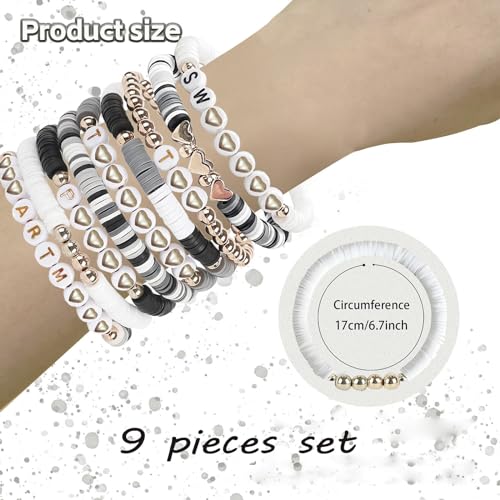 Image of FUNTE 9PCS Black Friendship Bracelets 9pcs Black Gray Friendship Bracelets 2024 Singer New Album Name Inspiration Bracelet For Music Fans And Friends Birthday Gift