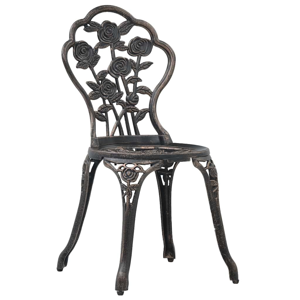 vidaXL Lot de 2 chaises de bistrot en fonte d'aluminium avec pieds en fonte – Résistant aux intempéries – Motif floral décoratif – Meubles de jardin, terrasse, balcon, véranda