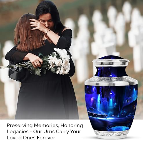 Image of Banquet Hall Funeral Urns For Human Ashes - Customized Urn Women - Cremation Urn For Ashes Dad - Burial Urn For Ashes Adult Male - Personalized Cremation Urns - 10 Inch Large With Velvet Bag