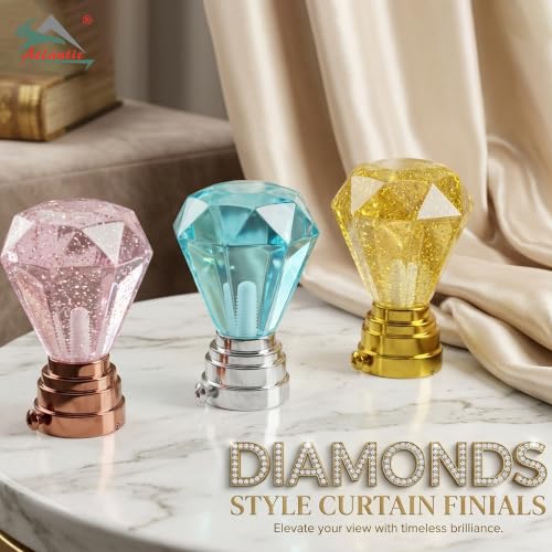 Image of Atlantic Curtain Rod Finials Set of 2, Decorative Textured Resin Diamond Finials with Gold Finish for Standard Drapery Rods