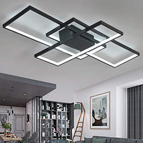 Preisvergleich Produktbild LED Modern Deckenlampe Wohnzimmer Deckenleuchte Schwarz Rechteck Deckenlicht Mit Fernbedienung Dimmbare 3000K-6000K Metall Acryl Lampenschirm Restaurant Schlafzimmer Deckenbeleuchtung,ø90cm