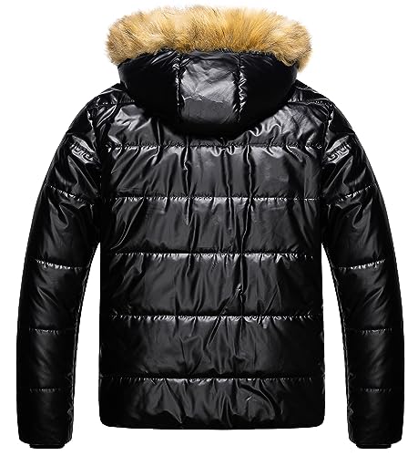 CREATMO US Men's Big and Tall Puffer Jacket Waterproof Winter Coats Fleece Lined Detachable Fur Hood Available In 2X To 6X2
