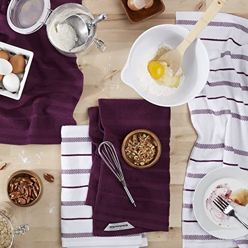 Kitchenaid Albany Kitchen Towel 4-Pack Set, Cotton, Boysenberry Purple/White, 16"X26" #TOP1