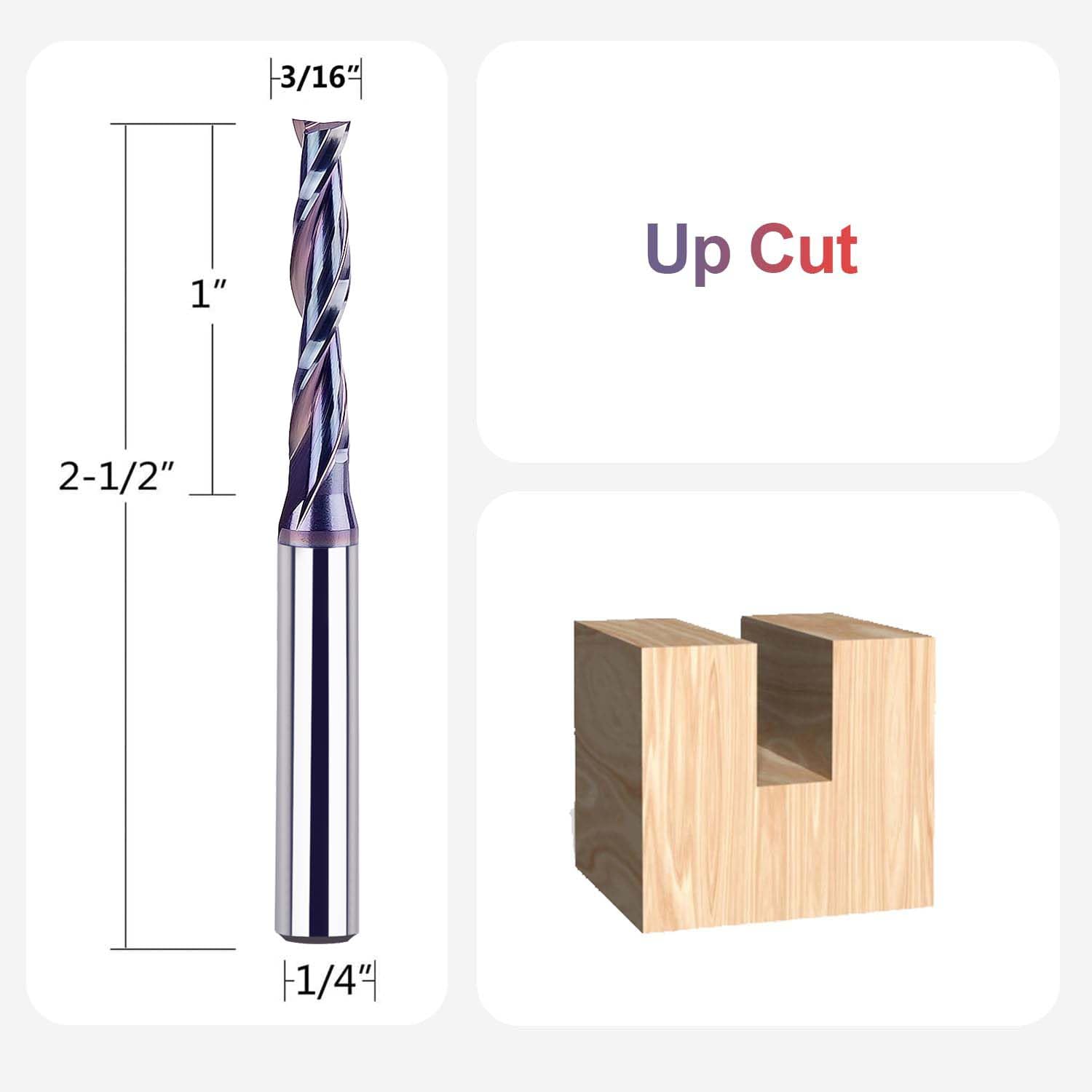 SpeTool Spiral Upcut Router Bit 3/16 " Cutting Diameter 1/4 Inch Shank with Extra Long Life Coating - Image 2