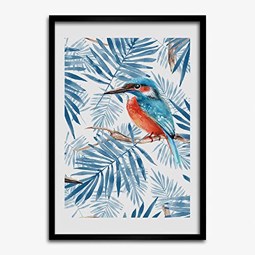 Cadre en bois 50x70 Tulup avec affiche peinture moderne oiseaux et feuilles
