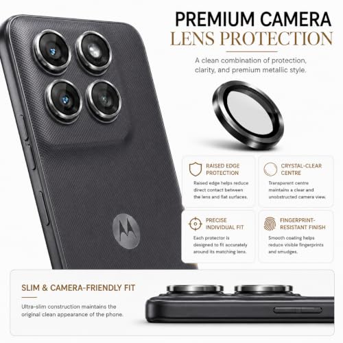 Image of ArmourPro Camera Rings Tempered Glass for Motorola G77 Power, Tough HD Individual Aluminum Alloy Rings 9H Camera Cover, Scratch-Resistant,Camera Lens Protection| Black, 1 Pack