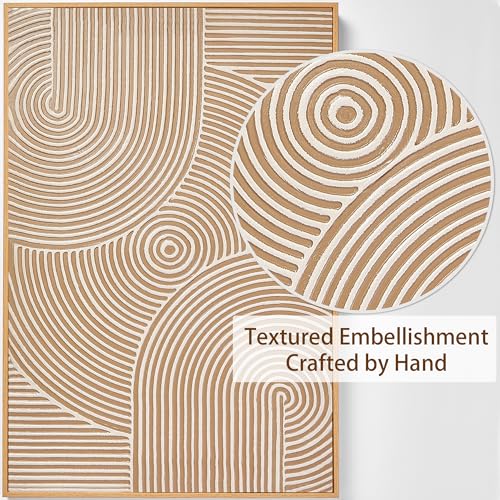 Image of Zessonic Large Textured 3D Wall Art Neutral Set of 3-24 inchx36 inch Hand-Painted Abstract Canvas Framed Paintings Brown for Living Room, Bedroom - Modern Minimalist Neutral Boho Decor