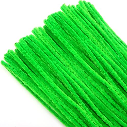 TOAOB 100pcs Fluorescent Green Pipe Cleaners for Craft 30cm Long Chenille Stem 6mm Thick Fuzzy Sticks Craft Supplies for DIY Flowers Projects Home Decorations