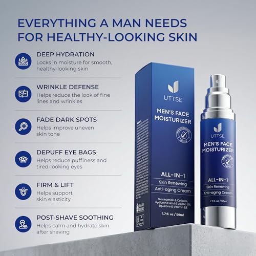 Image of Uttse 6-in-1 Mens Face Moisturizer: Face Cream for Men - Reduce the Look of Eye Bags, Dark Circles, and Puffiness - Skin Care for Men - Made in Korea