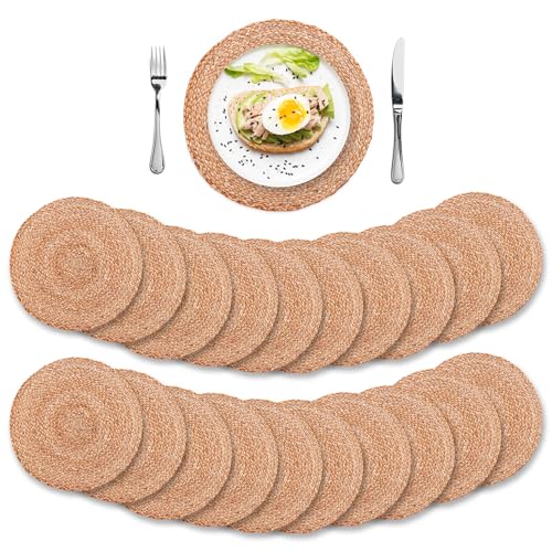 Image of Eco Crave Natural Jute Placemats Set of 20, Round Woven Table Mats, 13 Inch Rattan Charger Plates, Bulk Set for Weddings, Parties & Events