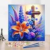 Paint by Numbers for Adults Beginners-Paint by Number Cross,DIY Acrylic Paint by Numbers Kits on Canvas Religion Drawing Colorful Paintworks Artwork for Adults Beginner,14x14inch