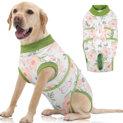 Image of FUAMEY Dog Recovery Suit Male,Dogs Surgery Neuter Suits Puppy Spay Shirts for Female Protect Dog's Skin Anti Licking Abdominal Wounds Doggie Onesie Pet Bodysuit Alternative to Cone Rabbit Flower XXL