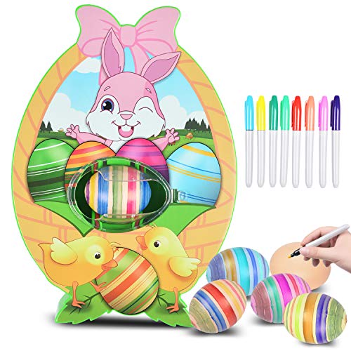 INFUN Easter Egg Decorator Kit Egg Painting Kit with Egg Spinner 8 Colourful Quick Drying Markers 3 Plastic Fake Eggs DIY Easter Eggs Painting Decorating for Kids Gifts