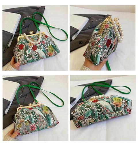 Vintage Floral Embroidery Handbag， Pearl Chain Crossbody Bag Kiss Lock Purse Evening Bag for Women3