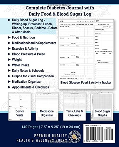 Miniatura 2 de Complete Diabetes Journal with Food & Blood Sugar Log Daily Blood Glucose Monitoring at Each Meal(BeforeAfter) with Food, Nutrition