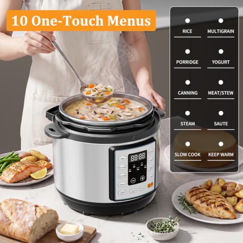 Image of NEWBULIG 10-In-1 Electric Pressure Cooker, 3 Quart Multi Cooker for Rice, Stew and Steam, Small Programmable Stainless Steel Pot with Slow Cook Function and Ceramic Inner Pot