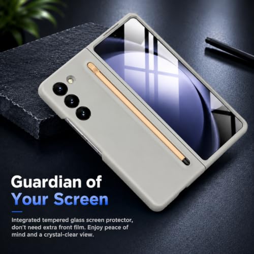 Image of TechTrendz PC Ultra Slim Premium Case for Samsung Galaxy Z Fold 7 Case with Built in Screen Protector with Compact S Pen Holder & Storage Slot,Protective Phone Case for Z Fold 7 Back Cover-Light Grey