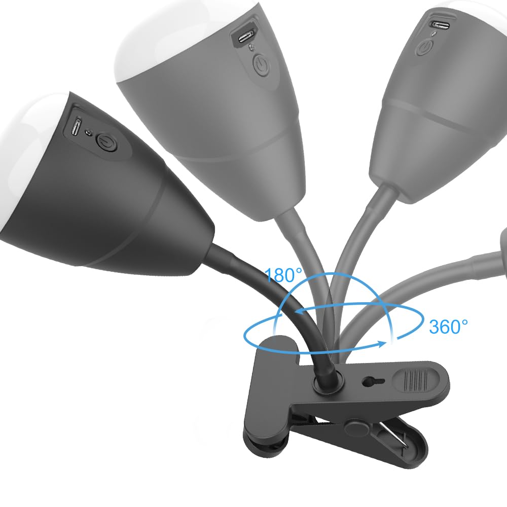 Milpoel Lampe de Lecture à Pince Rechargeable, 3 Couleurs et 10 Niveaux de Luminosité Réglables, Lampe de Bureau LED avec Pince pour Étudier/Travailler/Lire/Jouer (3 Températures de Couleur, A)