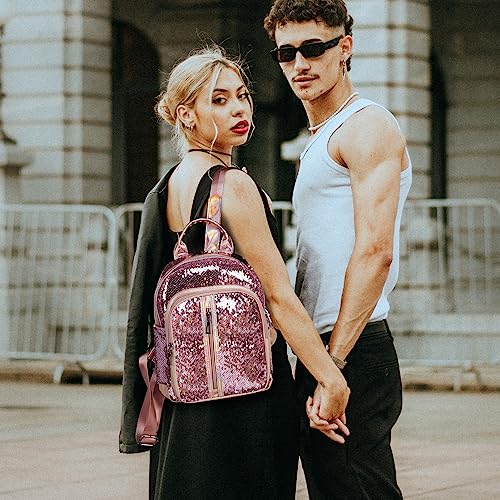 Sequin Backpack 11\" Mini Sequin Backpack Glitter Backpack Fashion Backpack Purse School Bookbag for Girls Kids Women Ladies - Rose Pink - Thumbnail 5
