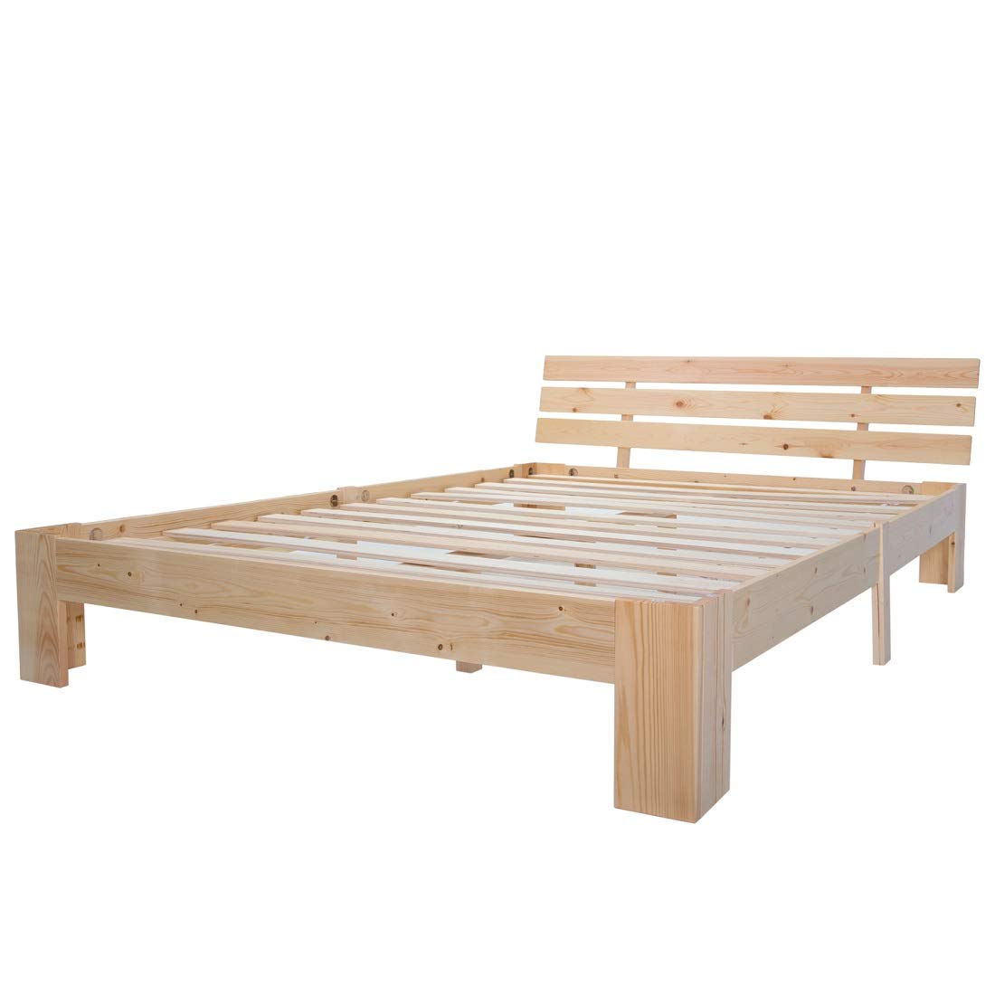 MURUL Cama doble de madera con cabecero de estructura de cama con somier de láminas de madera maciza, cama de matrimonio como cama de pino (madera, 140 x 200 cm)