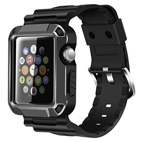 iiteeology Compatible with Apple Watch Band 42mm, Rugged Protective iWatch Case and Band Strap with Built-in Screen Protector for Apple Watch Series 3/2/1 - Space Gray