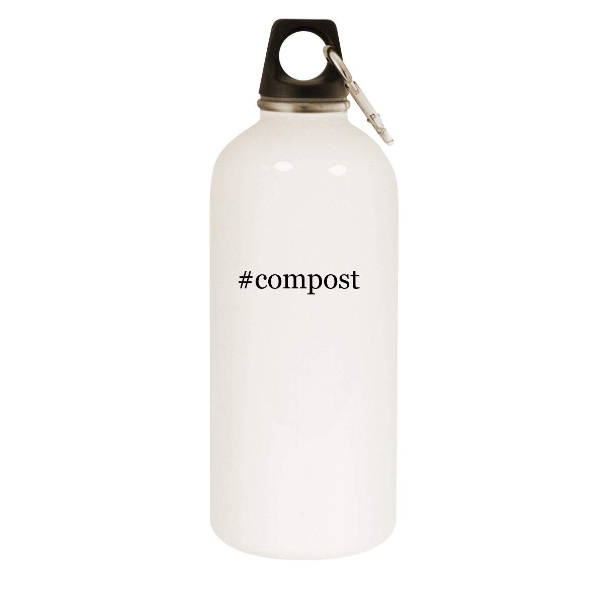 #compost - 20oz Hashtag Stainless Steel White Water Bottle with Carabiner, White
