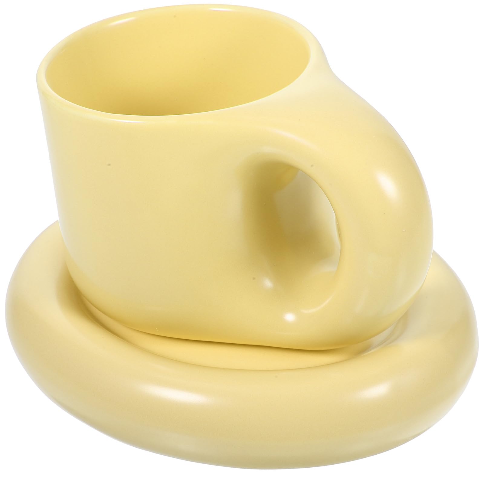 balacoo Kaffeebecher mit Untertasse für Heiße Getränke Stilvolles Design Gelber Milchbecher 300ml Keramik Satz für Zuhause und Bürogebrauch