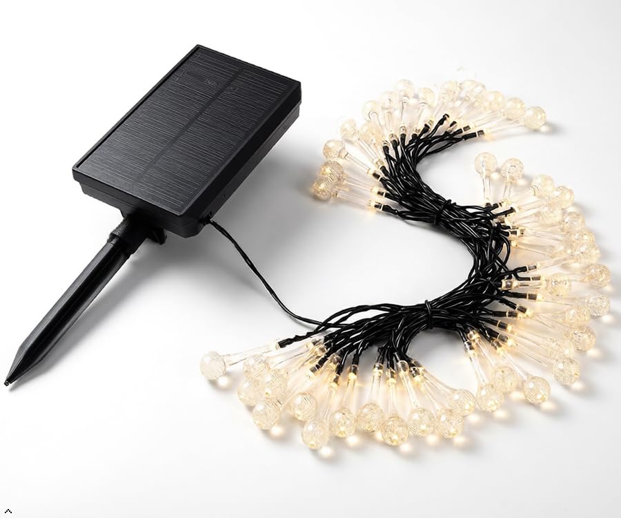 Guirnalda de luces solares para exteriores, 39 pies, 100 luces LED con panel solar y carga dual USB, luces de globo impermeables para jardín, patio, camping, decoración de fiesta (luz de color)