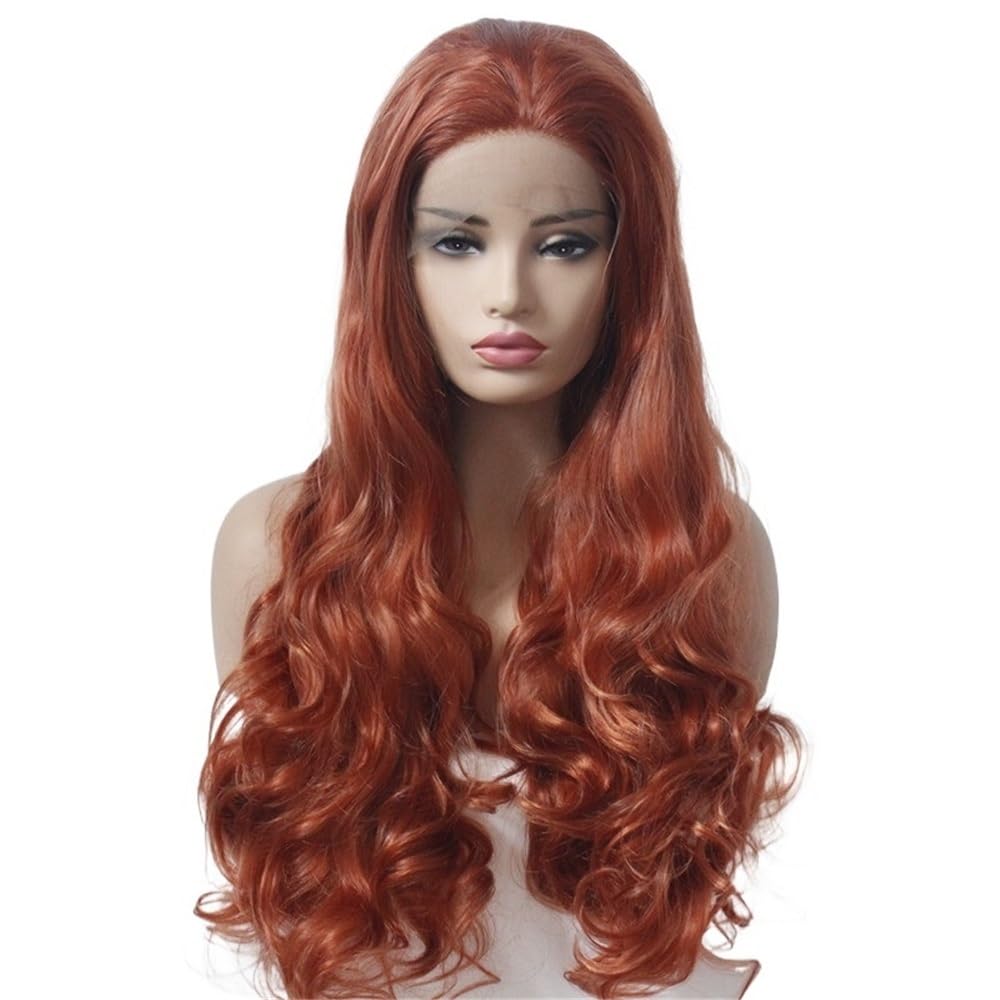 xiuling4568 Copper Red Synthetic Lace Front Wig,Body Wave Wavy Fashion Glueless Wigs for Women Hairs Extensions(26inch)