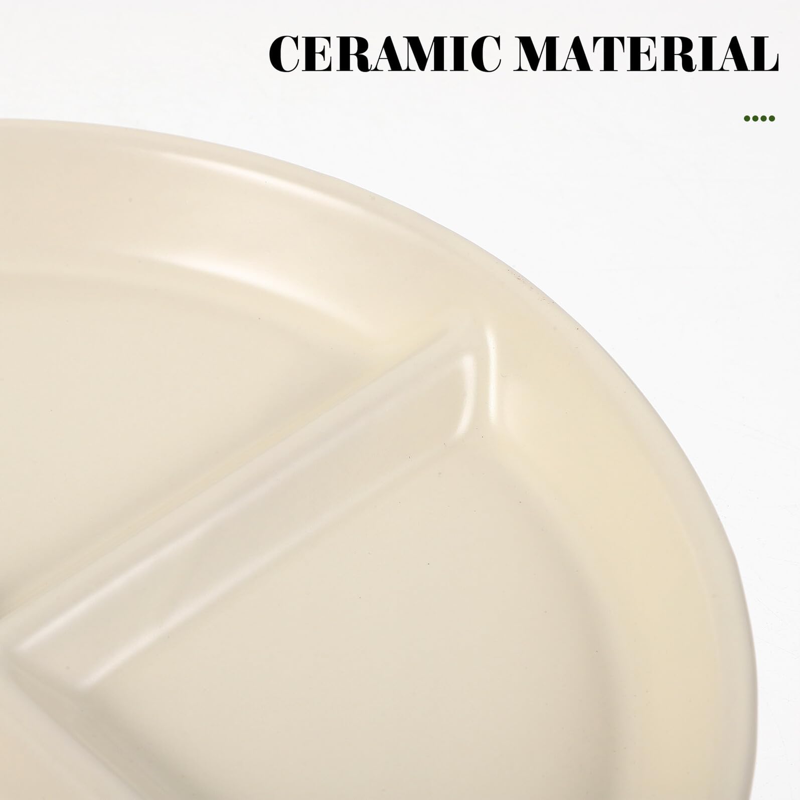 Assiette Compartimentée en Céramique Blanche Crème 3 Compartiments, Assiette de Rationnement pour Adultes, Plaque Solide Anti-dérapante, pour Repas Équilibrés et Contrôles