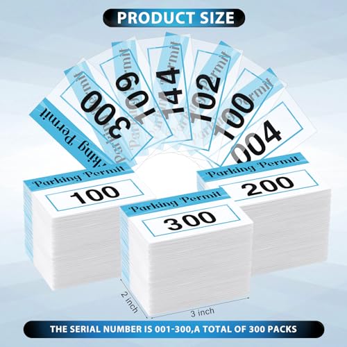 Image of Clabby 300 Pcs 2x3 Inch Parking Permit Stickers Static Window Stickers with Front Adhesive, Car Windshield Decals Numbered (Numbered 001-300,Blue)