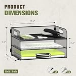 DALTACK 3 Tier Paper Organizer with Handle, Mesh Metal Desk Organizer with Sliding Paper Trays for Letter/A4 Paper, Mail, Bills & Folders, Black - Image 3