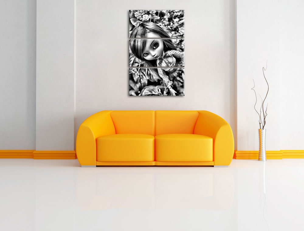 Pixxprint Püppchen Blumen, Leinwandbild 3 Teilig, Gesamtmaß: 120x80cm, Wandbild, Dekoration, fertig gespannt, Kein Poster