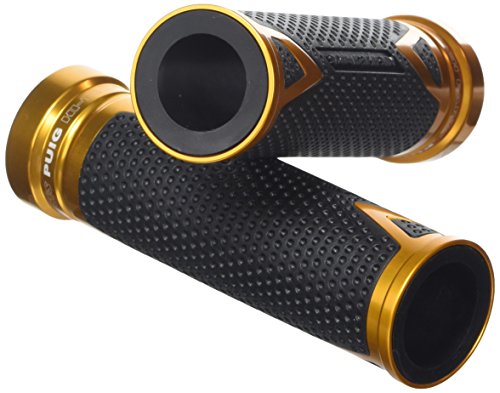 Puig 8191O Puños con inserción de aluminio anodizado y goma antideslizante que mejora agarre control y confort en conducción, Oro