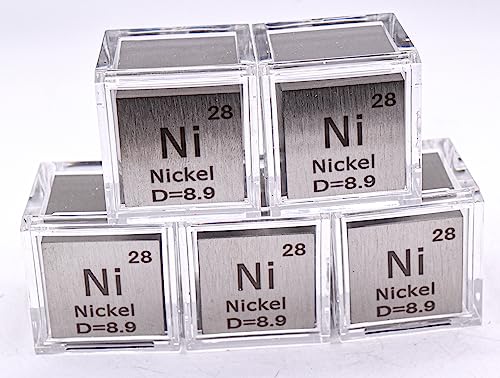 Image of 1 inch 25.4mm Nickel Metal Cube Ni up to 99.9% Pure Periodic Table Element Engraved Density Collection Science Education Display Block Cube + Acrylic Case Box - 1PC
