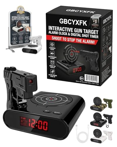 GBCYXFK Gun Target Alarm Clock with Gun Shooting Wake Shot Flying Timer Shooting Game Digital Alarm Clock with Wheels Personalized Rolling Timing Runaway Clocks LED Display Home Living Room Bedroom