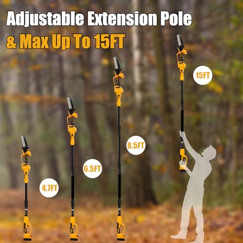 Image of 6 Inch Cordless Pole Saw for Dewalt 20V Max Battery (No Battery), Brushless Electric Chainsaw with Extension Pole, 15Ft Long Reach for Tree Pruning Hedge Cutting