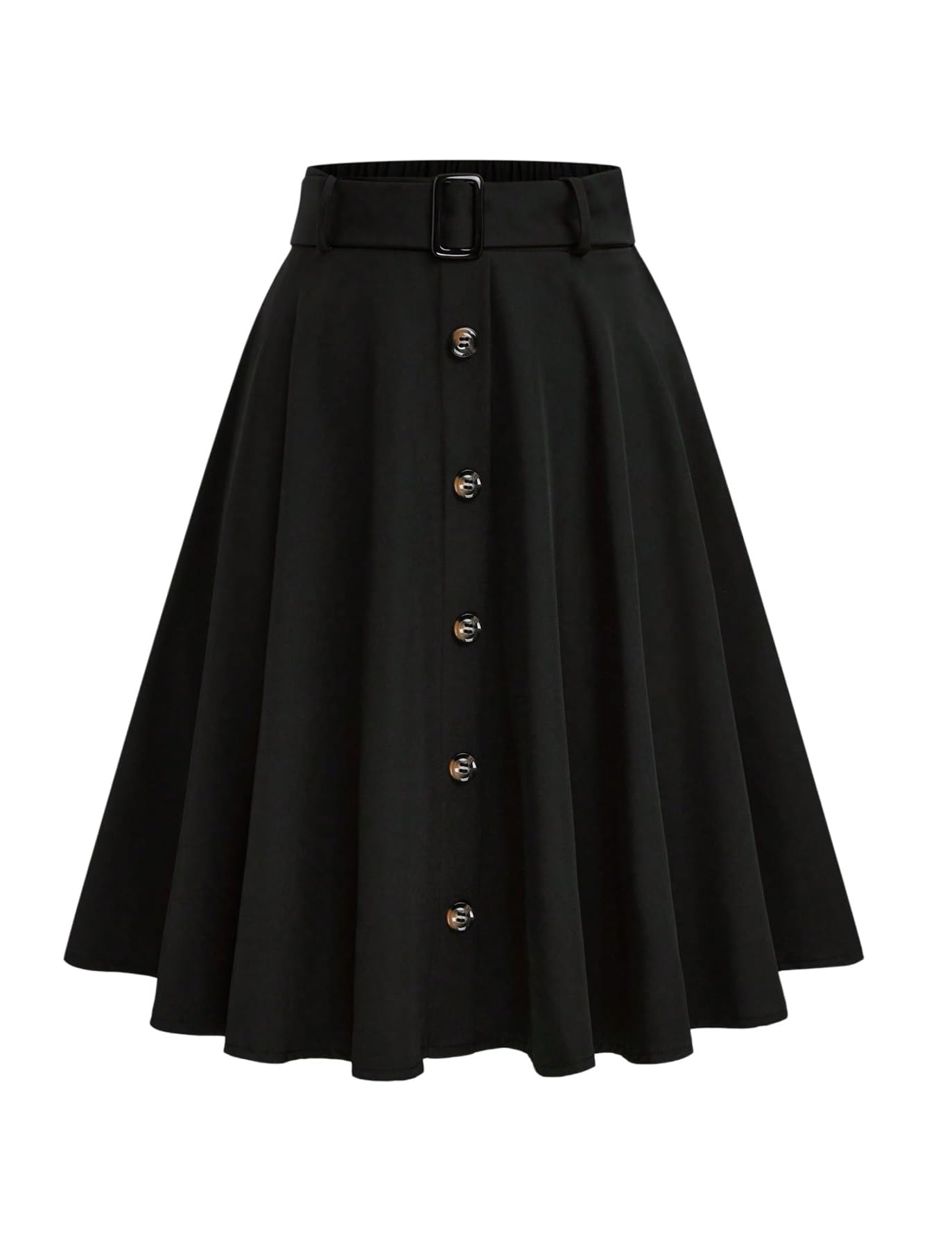 SweatyRocks Womens High Waisted Flared A Line Skirts Button Front Vintage Skirt with Belt