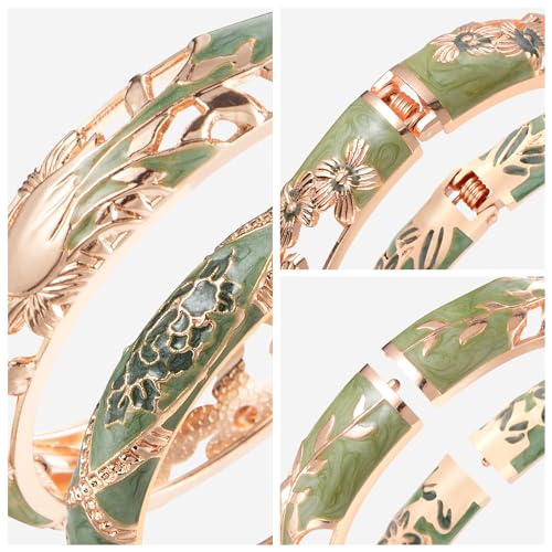 wynameleri Vintage Cloisonne Jewelry Gorgeous Rhinestone Handcrafted Bracelets Enamel Flower Bird Gold Hinged Cuff Bangles Gifts 88A4