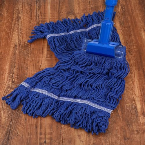 Image of 4 Pack Reusable Cleaning Heavy Duty Mop Heads Commerical Replacement Mop Heads Suitable for Heavy Commercial Industrial Residential Areas -Blue Cotton Looped Replace Mop Head (Deep Blue)