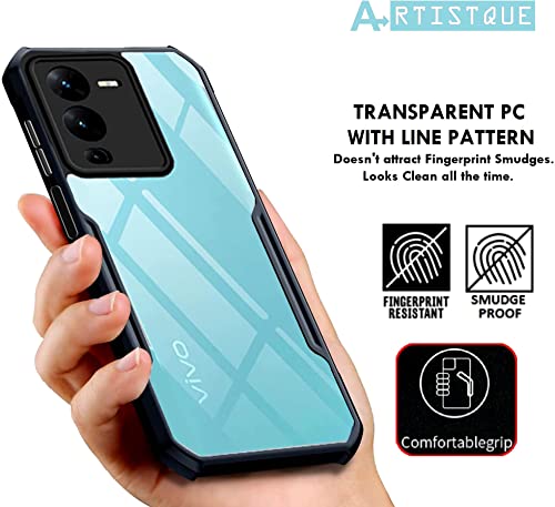 Image of A rtistque Clear Hard Transparent Acrylic Armor Anti-Drop Shockproof TPU Edge Back Cover Case for Vivo V25 Pro 5G - Black