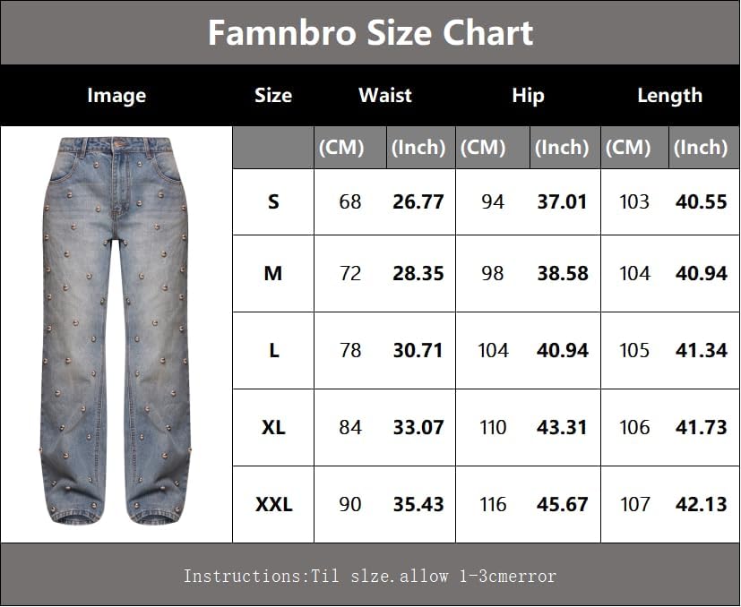 Famnbro Women Sparkly Jeans Y2K Dome Stud High Waisted Baggy Straight Wide Leg Bling Glitter Studded Denim Pants - Image 7