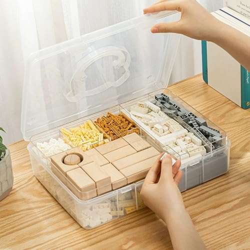 Image of Tosnail 12.8 inch x 9 inch Large 2 Tiers Plastic Craft Organizer Box Storage Container with Removable Tray, First Aid Carrying Case for Home, Office Supplies, Stationery, Sewing, Painting, Arts (Clear)