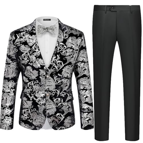 WULFUL Men's Suit 3 Piece Slim Fit One Button Solid Blazer Jacket Vest Pants Set